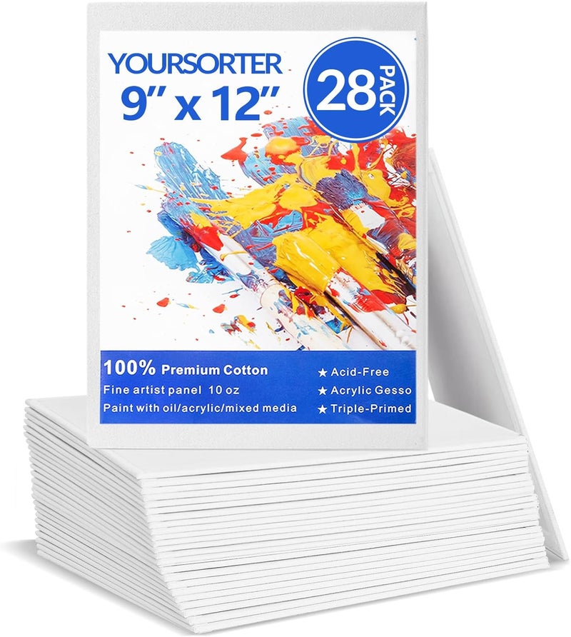 YOURSORTER Canvases for Painting 28 Pack, 9 x 12 inch Blank Painting Canvas Boards, Primed Acid-Free 100% Cotton Canvas Panels for Acrylic Oil Tempera Watercolor, Art Supplies for All Skill Level - Image 1